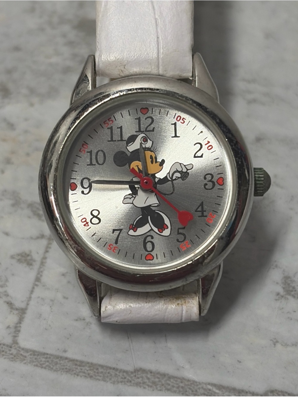 Women's DISNEY Minnie Mouse Nurse Watch, Silver Tone, White Strap, MCK308